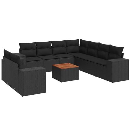 Salon de jardin 10 pcs avec coussins noir résine tressée