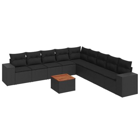 Salon de jardin 10 pcs avec coussins noir résine tressée