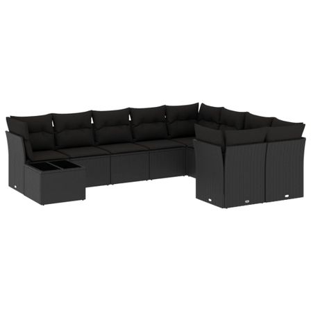 Salon de jardin 10 pcs avec coussins noir résine tressée