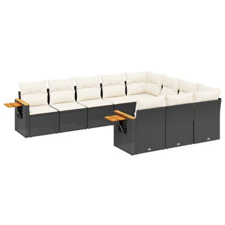Salon de jardin 10 pcs avec coussins noir résine tressée