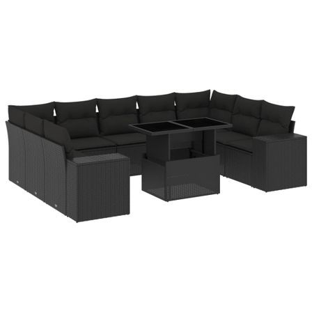 Salon de jardin 10 pcs avec coussins noir résine tressée