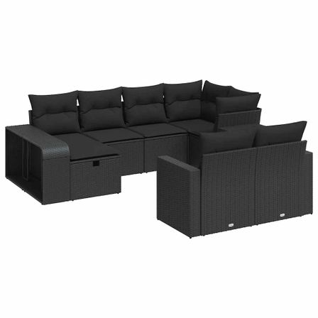 Salon de jardin 10 pcs avec coussins noir résine tressée