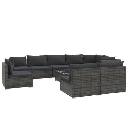 Salon de jardin 10 pcs avec coussins Résine tressée Gris