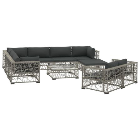 Salon de jardin 10 pcs avec coussins Résine tressée Gris 11