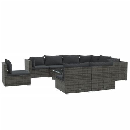 Salon de jardin 10 pcs avec coussins Résine tressée Gris 8