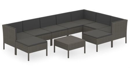 Salon de jardin 10 pcs avec coussins Résine tressée Gris 9