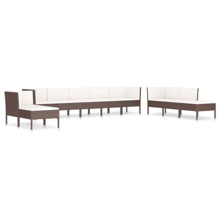 Salon de jardin 10 pcs avec coussins Résine tressée Marron 24