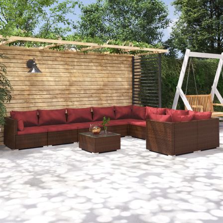 Salon de jardin 10 pcs avec coussins Résine tressée Marron
