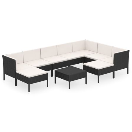 Salon de jardin 10 pcs avec coussins Résine tressée Noir 47