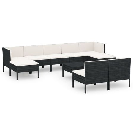 Salon de jardin 10 pcs avec coussins Résine tressée Noir 41