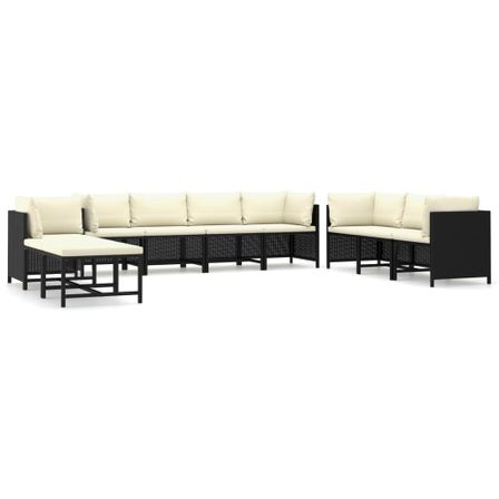 Salon de jardin 10 pcs avec coussins Résine tressée Noir 37