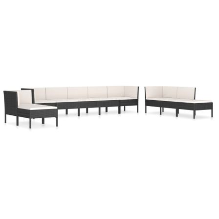Salon de jardin 10 pcs avec coussins Résine tressée Noir 29