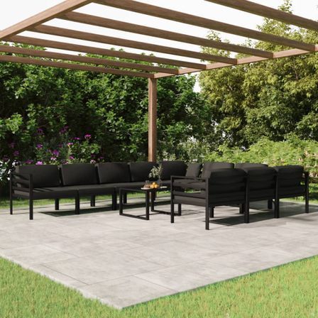 Salon de jardin 11 pcs avec coussins Aluminium Anthracite