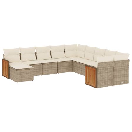 Salon de jardin 11 pcs avec coussins beige résine tressée