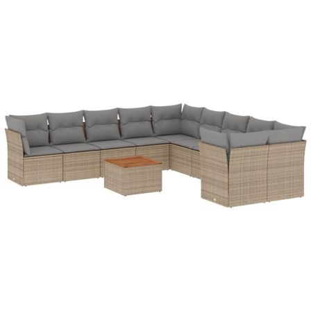 Salon de jardin 11 pcs avec coussins beige résine tressée