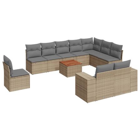 Salon de jardin 11 pcs avec coussins beige résine tressée