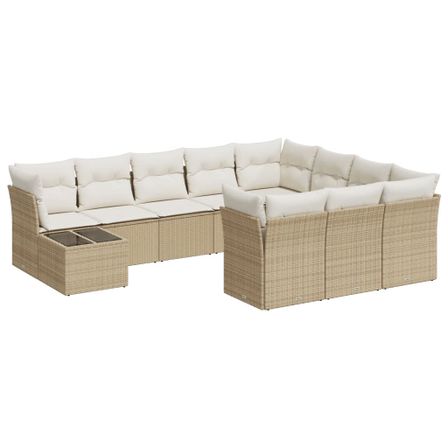 Salon de jardin 11 pcs avec coussins beige résine tressée