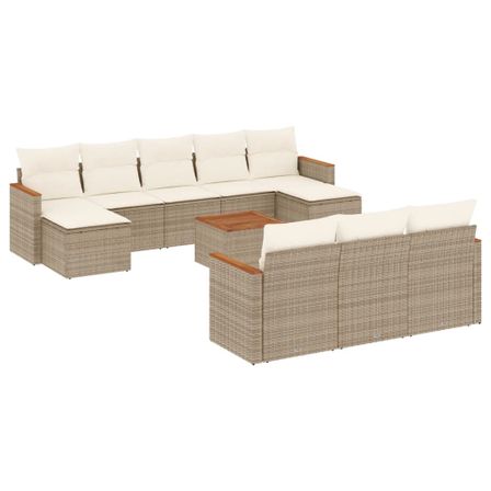 Salon de jardin 11 pcs avec coussins beige résine tressée