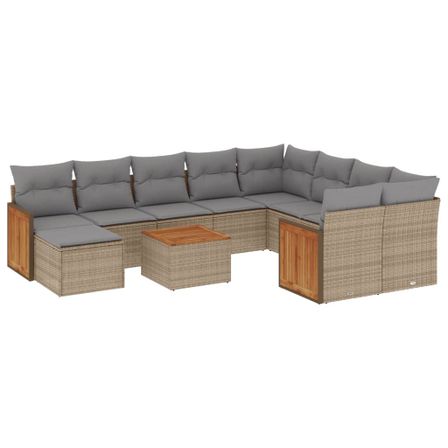 Salon de jardin 11 pcs avec coussins beige résine tressée