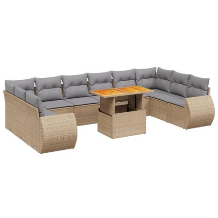 Salon de jardin 11 pcs avec coussins beige résine tressée