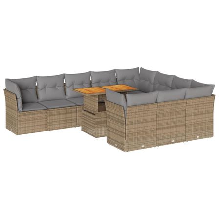 Salon de jardin 11 pcs avec coussins beige résine tressée