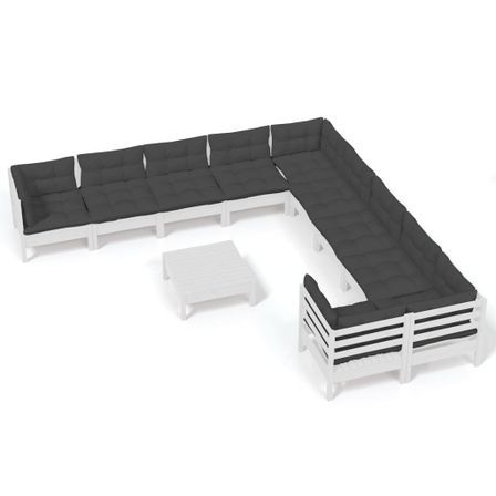 Salon de jardin 11 pcs avec coussins Blanc Bois de pin 3