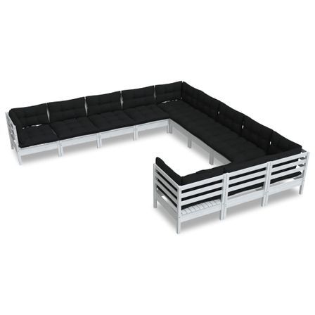 Salon de jardin 11 pcs avec coussins Blanc Bois de pin