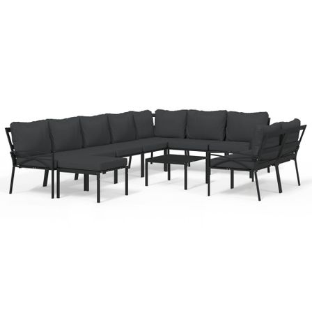 Salon de jardin 11 pcs avec coussins gris acier