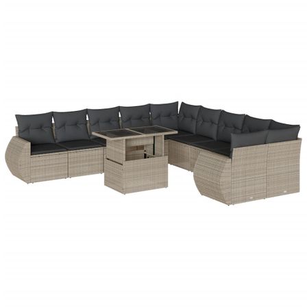 Salon de jardin 11 pcs avec coussins gris clair résine tressée