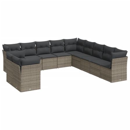 Salon de jardin 11 pcs avec coussins gris résine tressée