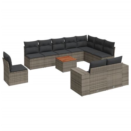 Salon de jardin 11 pcs avec coussins gris résine tressée