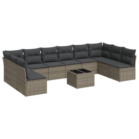 Salon de jardin 11 pcs avec coussins gris résine tressée