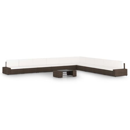 Salon de jardin 11 pcs avec coussins Marron Résine tressée 12