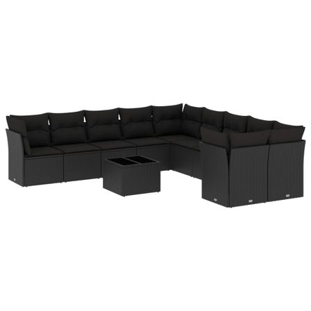 Salon de jardin 11 pcs avec coussins noir résine tressée
