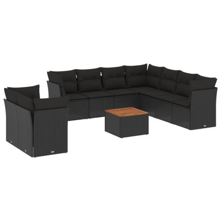 Salon de jardin 11 pcs avec coussins noir résine tressée