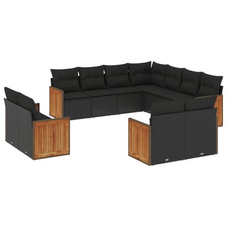 Salon de jardin 11 pcs avec coussins noir résine tressée