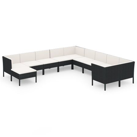 Salon de jardin 11 pcs avec coussins Résine tressée Noir 37