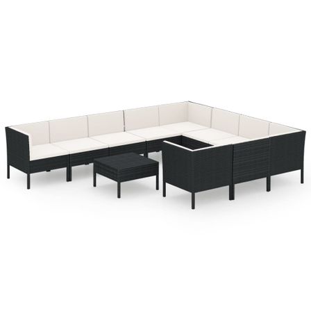 Salon de jardin 11 pcs avec coussins Résine tressée Noir 32