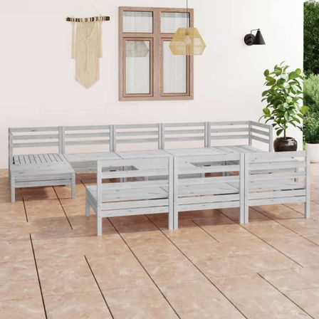 Salon de jardin 11 pcs Blanc Bois de pin massif 10