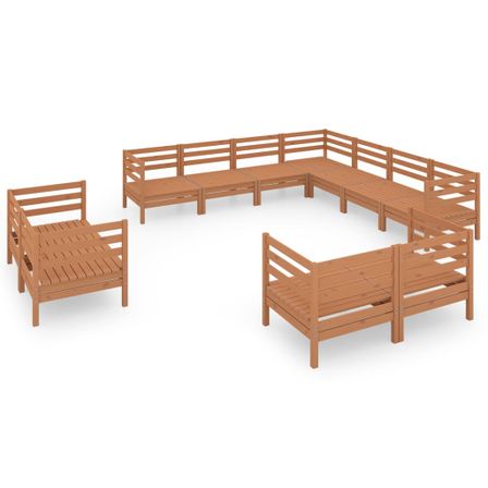 Salon de jardin 11 pcs Bois de pin massif Marron miel 5