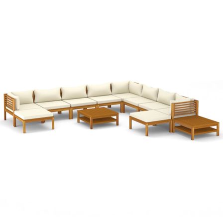 Salon de jardin 12 pcs avec coussin crème Bois d'acacia solide