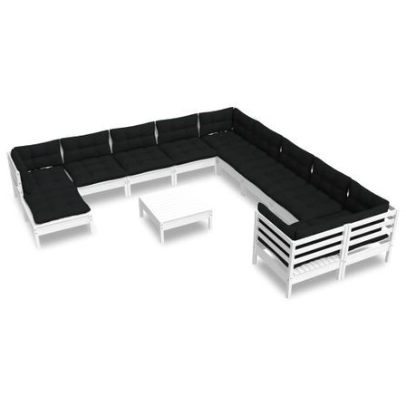 Salon de jardin 12 pcs avec coussins Blanc Bois de pin