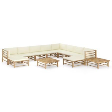 Salon de jardin 12 pcs avec coussins blanc crème Bambou 2
