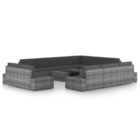 Salon de jardin 12 pcs avec coussins Gris Résine tressée 11