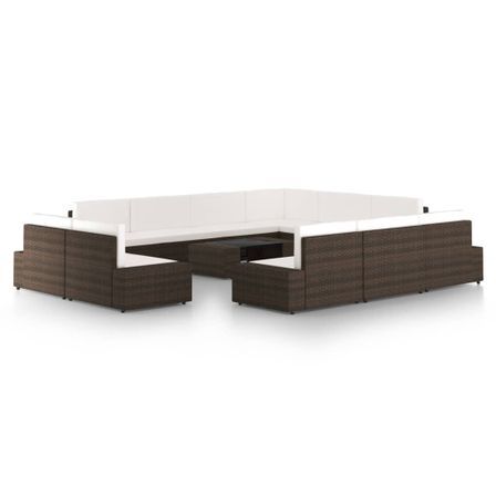 Salon de jardin 12 pcs avec coussins Marron Résine tressée 15