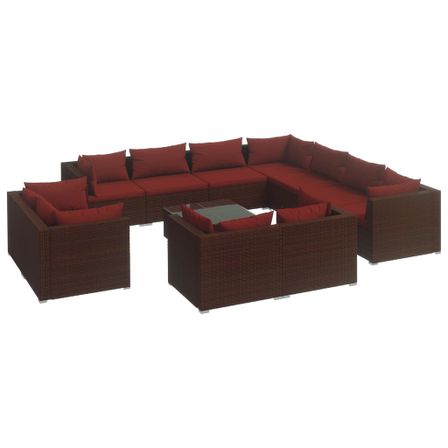 Salon de jardin 12 pcs avec coussins Marron Résine tressée 8