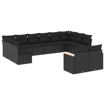 Salon de jardin 12 pcs avec coussins noir résine tressée