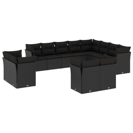 Salon de jardin 12 pcs avec coussins noir résine tressée