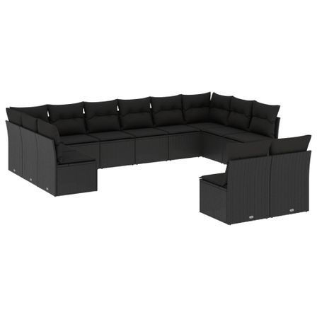Salon de jardin 12 pcs avec coussins noir résine tressée