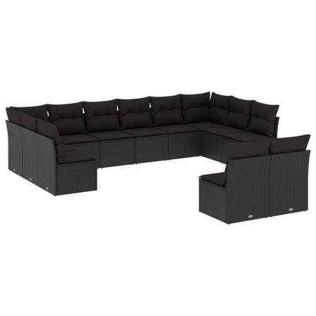 Salon de jardin 12 pcs avec coussins noir résine tressée